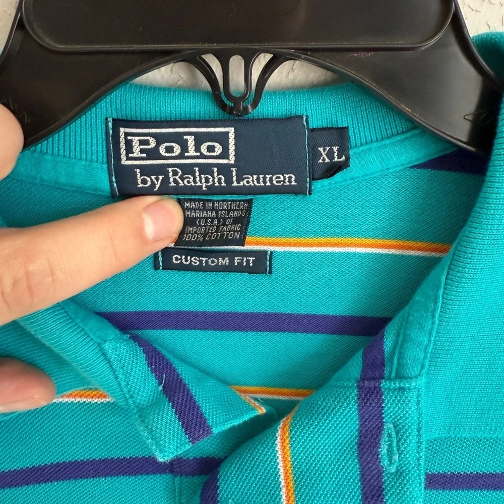 Men’s XL Turquoise Polo Ralph Lauren Retro, Stripped, Custom Fit, Preppy Polo